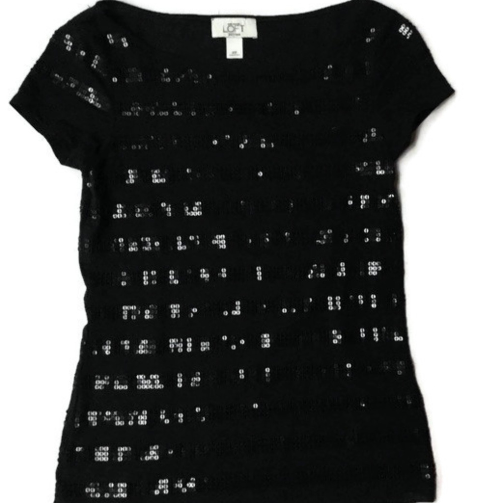 Loft Petite Black Sequin Stripe Top XS
